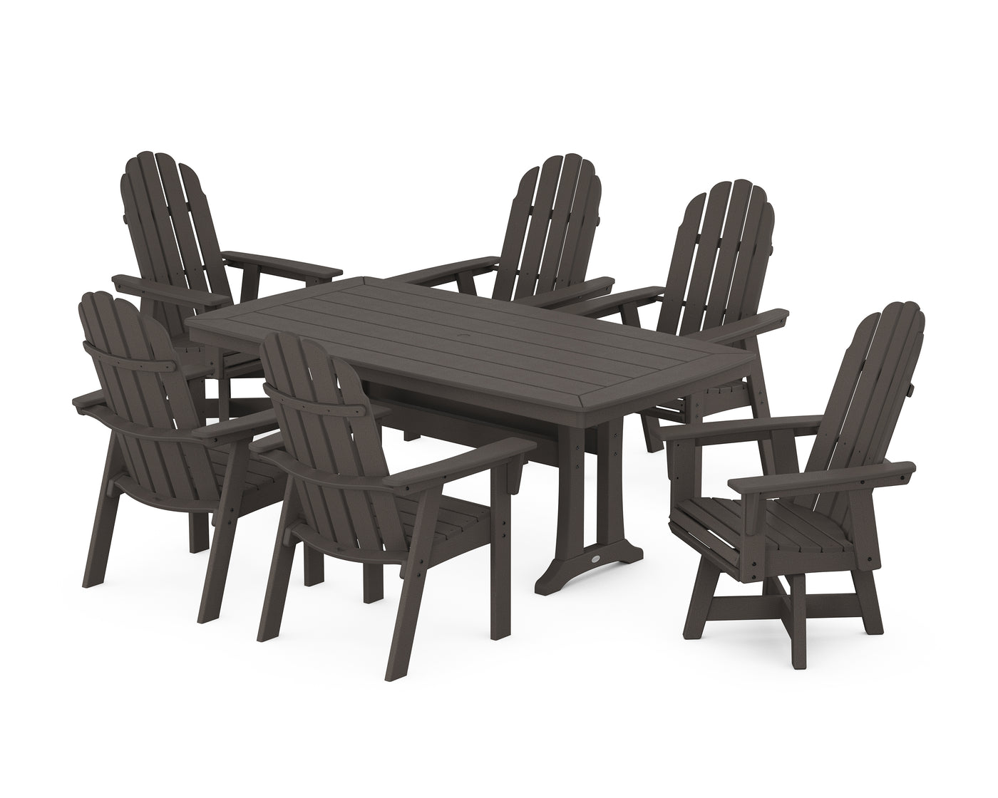 Vineyard Curveback Adirondack Swivel Chair 7-Piece Dining Set with Trestle Legs