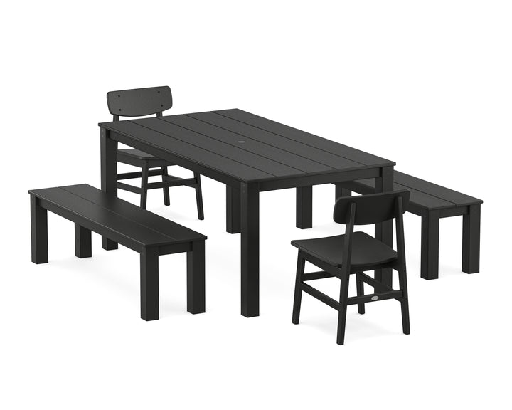 POLYWOOD® Modern Studio Urban Chair 5-Piece Parsons Dining Set with Benches