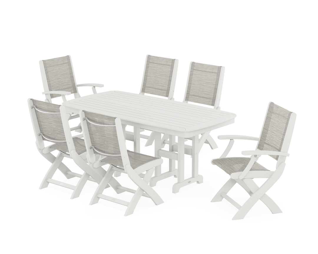 POLYWOOD® Coastal Folding Chair 7-Piece Dining Set
