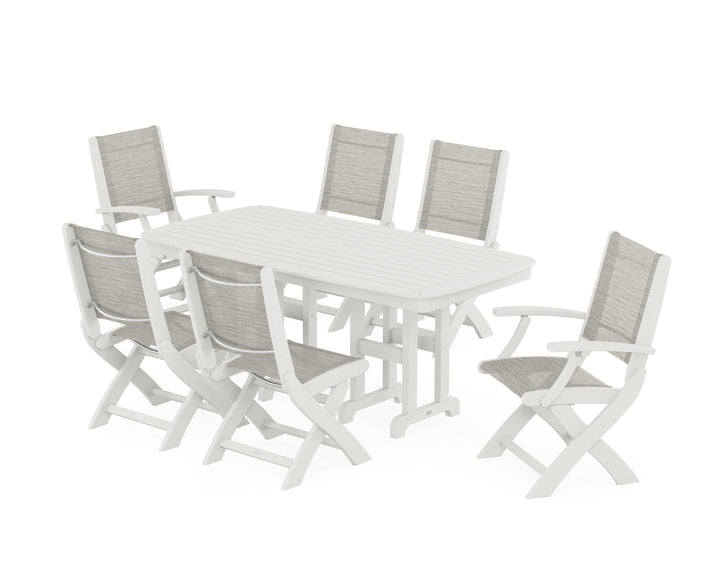 POLYWOOD® Coastal Folding Chair 7-Piece Dining Set