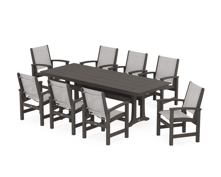 POLYWOOD® Coastal 9-Piece Farmhouse Dining Set with Trestle Legs