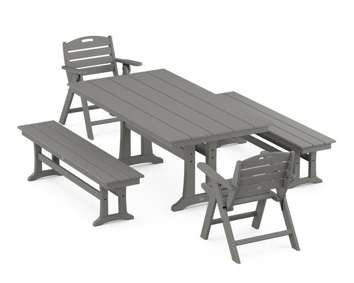 POLYWOOD® Nautical Folding Lowback Chair 5-Piece Farmhouse Dining Set With Trestle Legs