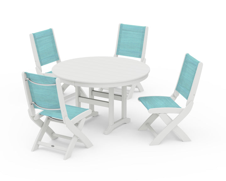 POLYWOOD® Coastal Folding Side Chair 5-Piece Round Dining Set