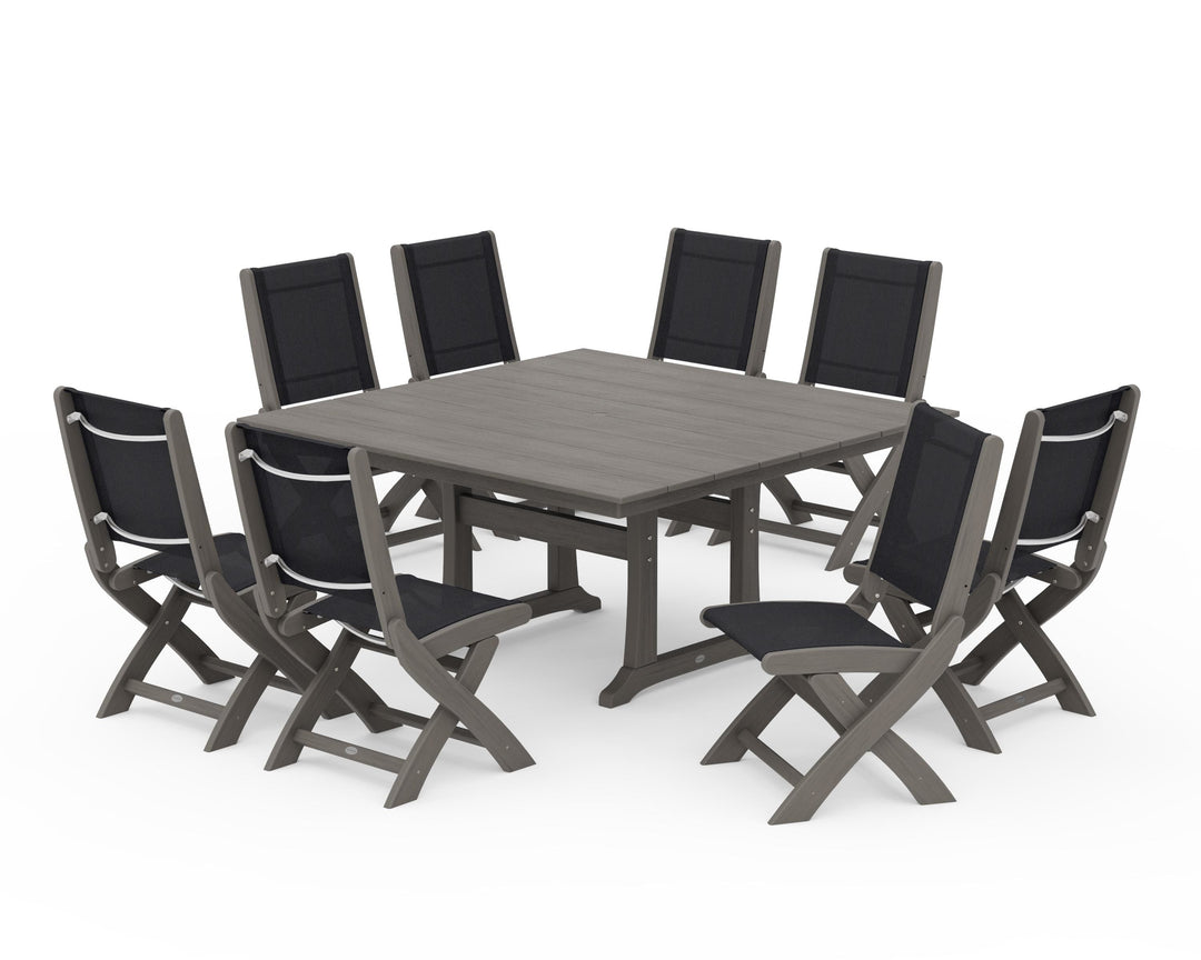 POLYWOOD® Coastal Folding Side Chair 9-Piece Farmhouse Dining Set