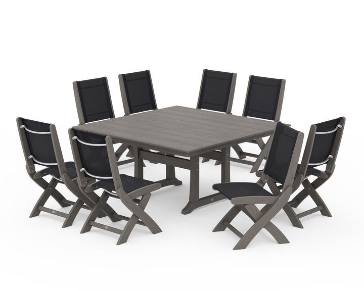 POLYWOOD® Coastal Folding Side Chair 9-Piece Farmhouse Dining Set