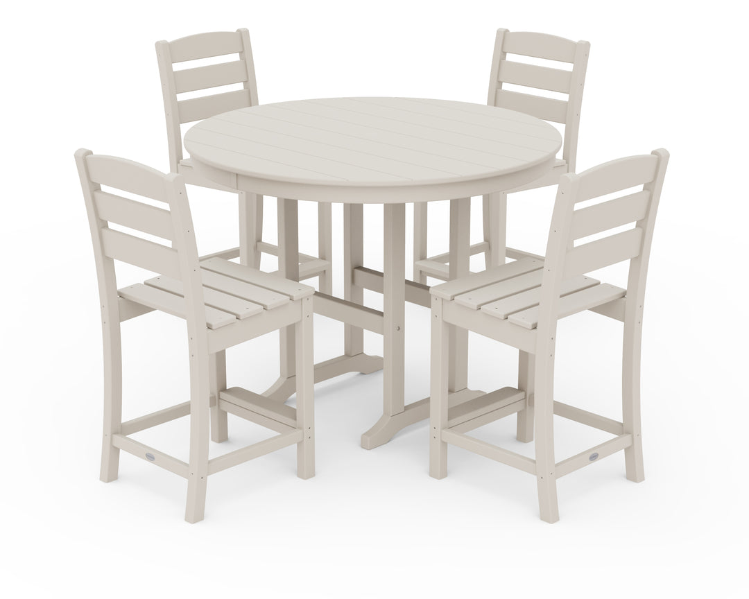 POLYWOOD® Lakeside 5-Piece Farmhouse Round Side Chair Counter  Set