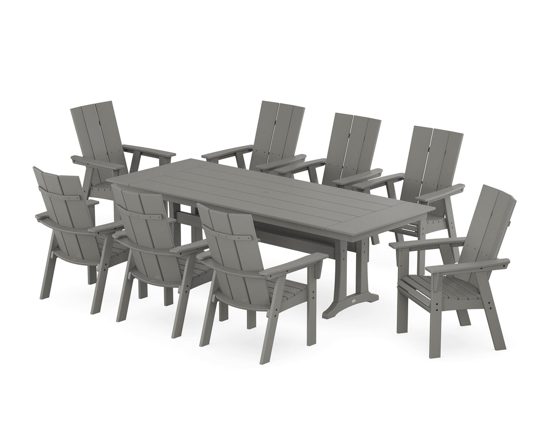 POLYWOOD® Modern Curveback Adirondack 9-Piece Farmhouse Dining Set with Trestle Legs