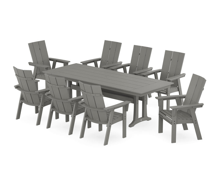 POLYWOOD® Modern Curveback Adirondack 9-Piece Farmhouse Dining Set with Trestle Legs