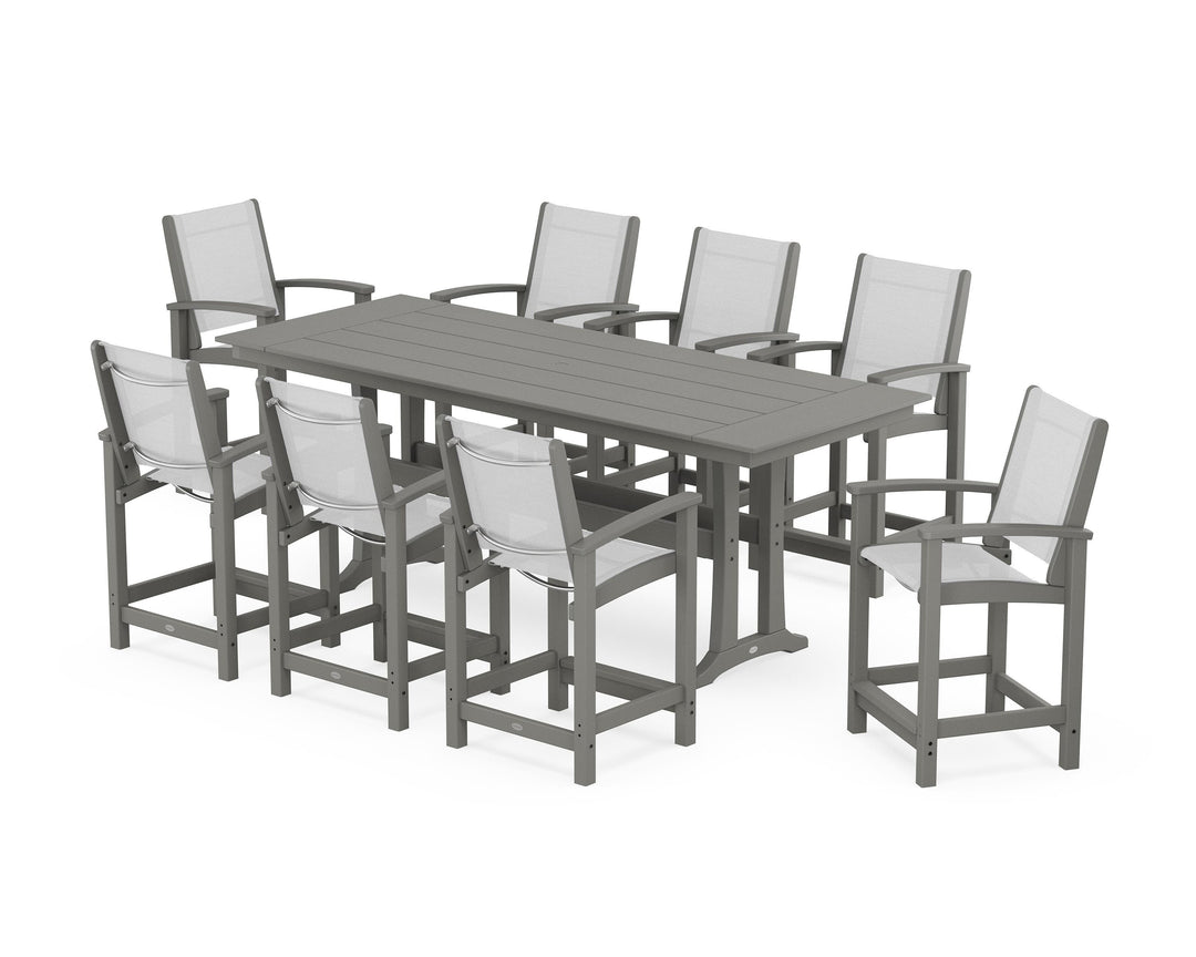 POLYWOOD® Coastal 9-Piece Farmhouse Counter Set with Trestle Legs