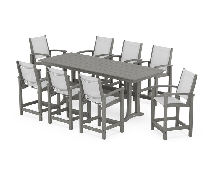 POLYWOOD® Coastal 9-Piece Farmhouse Counter Set with Trestle Legs