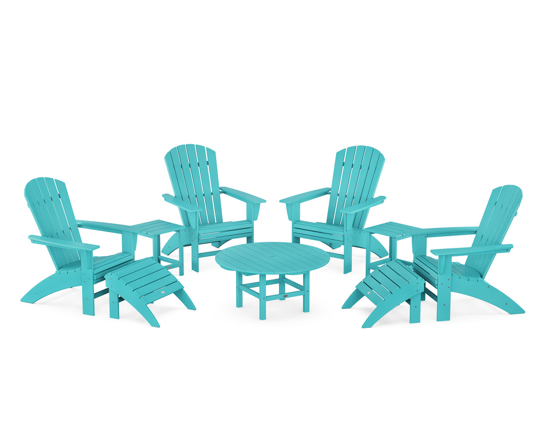 POLYWOOD® Nautical Curveback Adirondack Chair 9-Piece Conversation Set