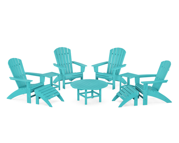 POLYWOOD® Nautical Curveback Adirondack Chair 9-Piece Conversation Set
