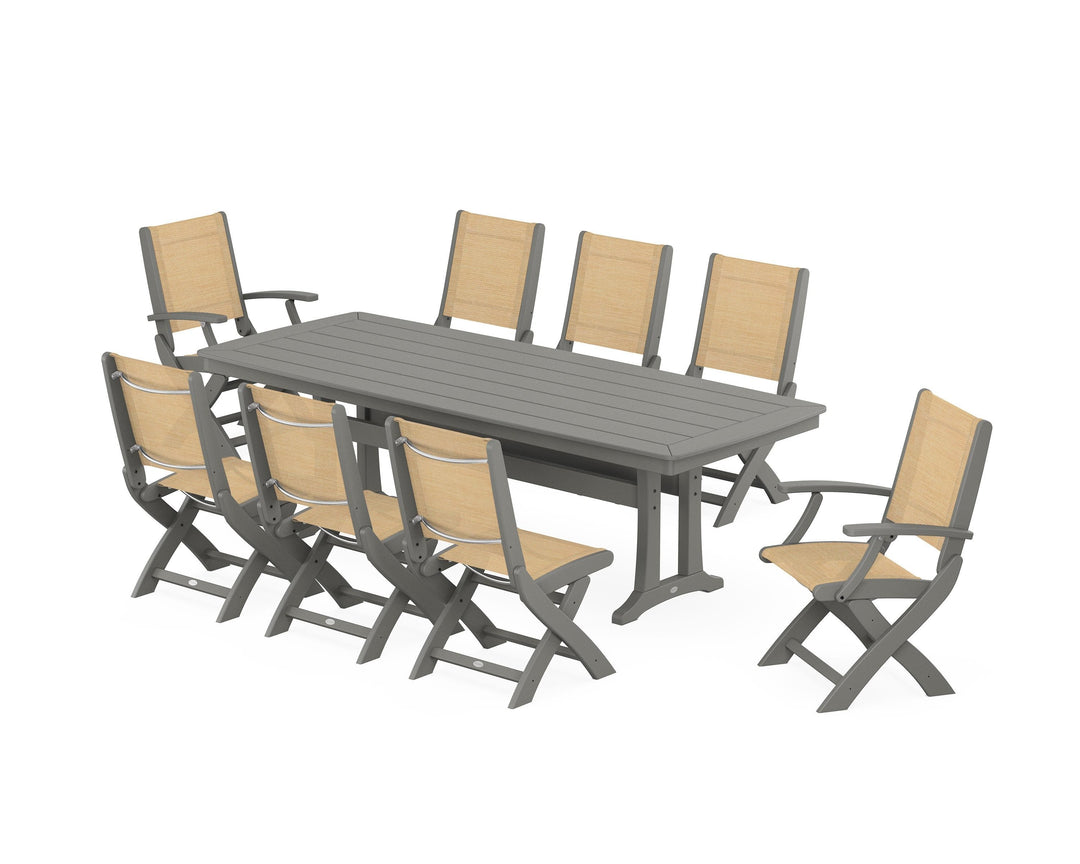 POLYWOOD® Coastal Folding 9-Piece Dining Set with Trestle Legs
