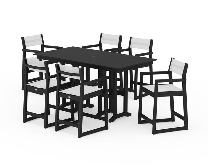 POLYWOOD® EDGE Sling Arm Chair 7-Piece Farmhouse Counter Set