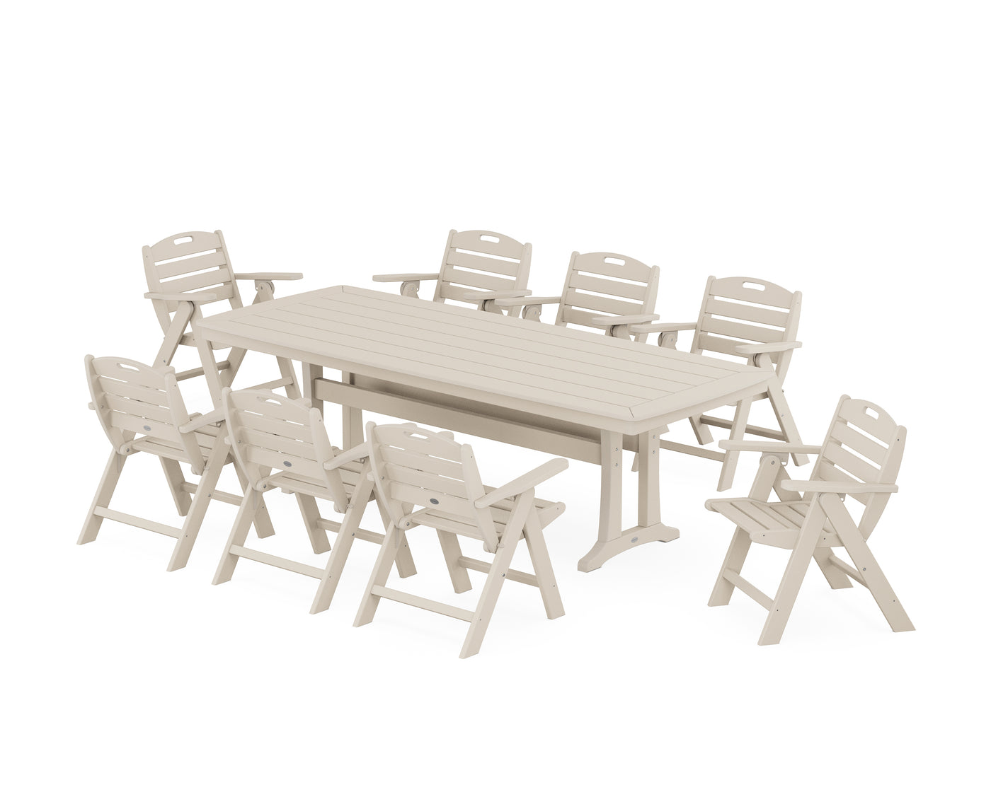 Nautical Lowback 9-Piece Dining Set with Trestle Legs