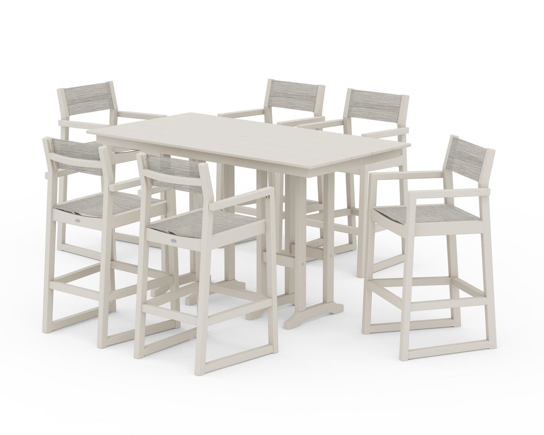 POLYWOOD® EDGE Sling Arm Chair 7-Piece Farmhouse Bar Set