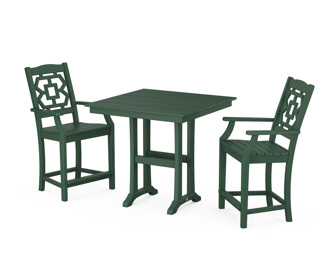 Martha Stewart by POLYWOOD® Chinoiserie 3-Piece Farmhouse Counter Set with Trestle Legs