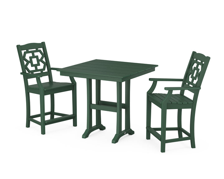 Martha Stewart by POLYWOOD® Chinoiserie 3-Piece Farmhouse Counter Set with Trestle Legs