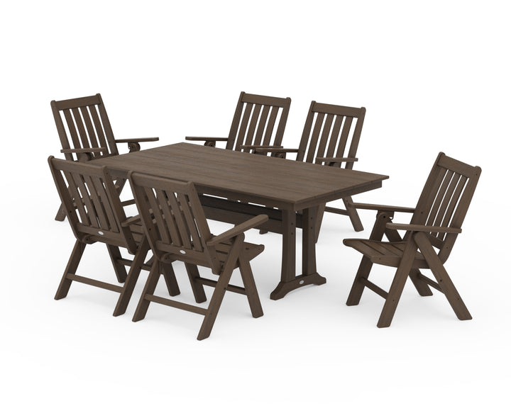 POLYWOOD® Vineyard Folding Chair 7-Piece Farmhouse Dining Set with Trestle Legs