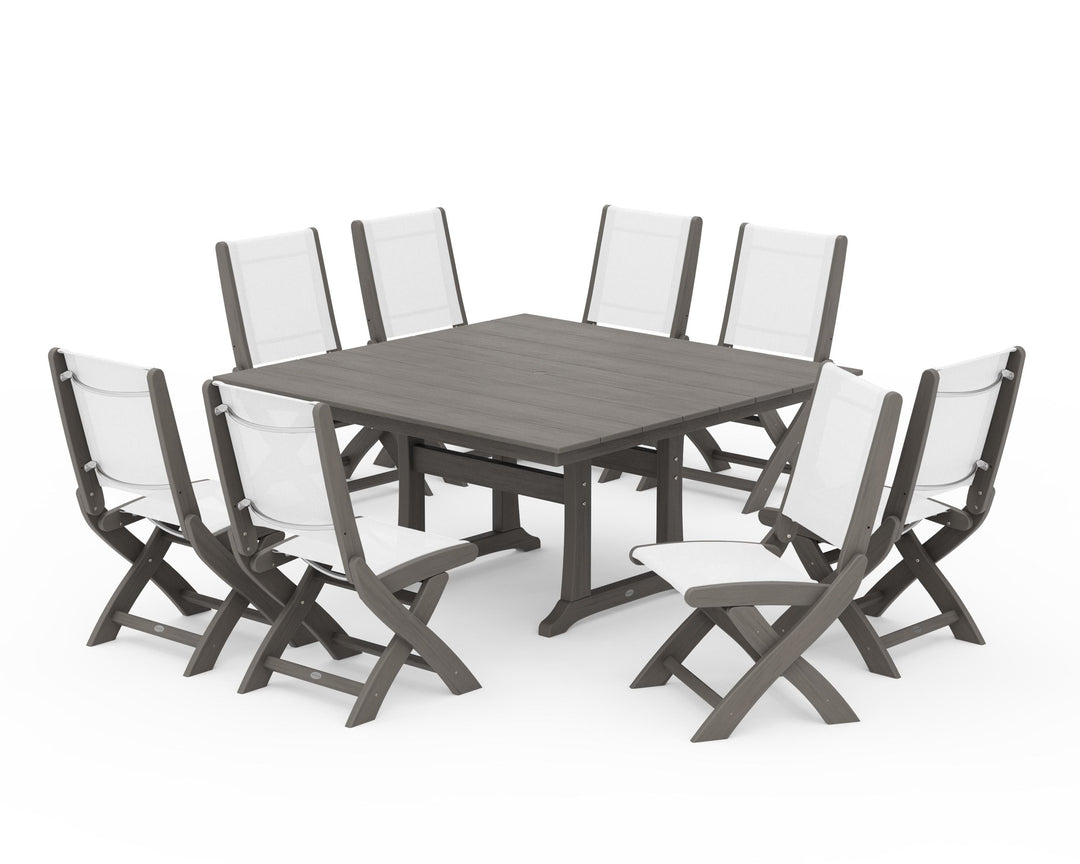 POLYWOOD® Coastal Folding Side Chair 9-Piece Farmhouse Dining Set