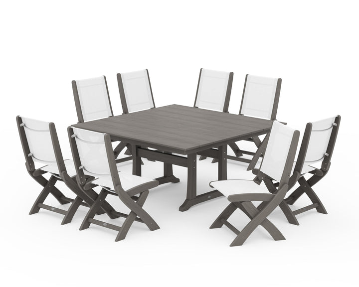 POLYWOOD® Coastal Folding Side Chair 9-Piece Farmhouse Dining Set