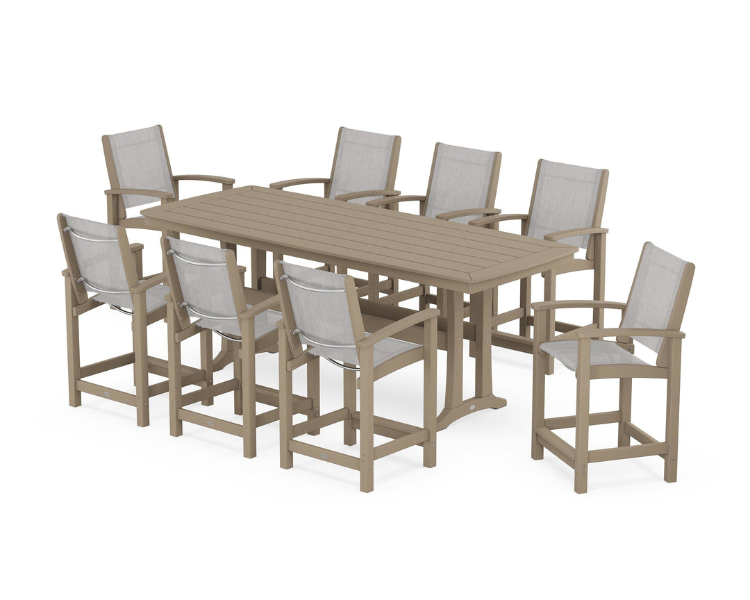 POLYWOOD® Coastal 9-Piece Counter Set with Trestle Legs