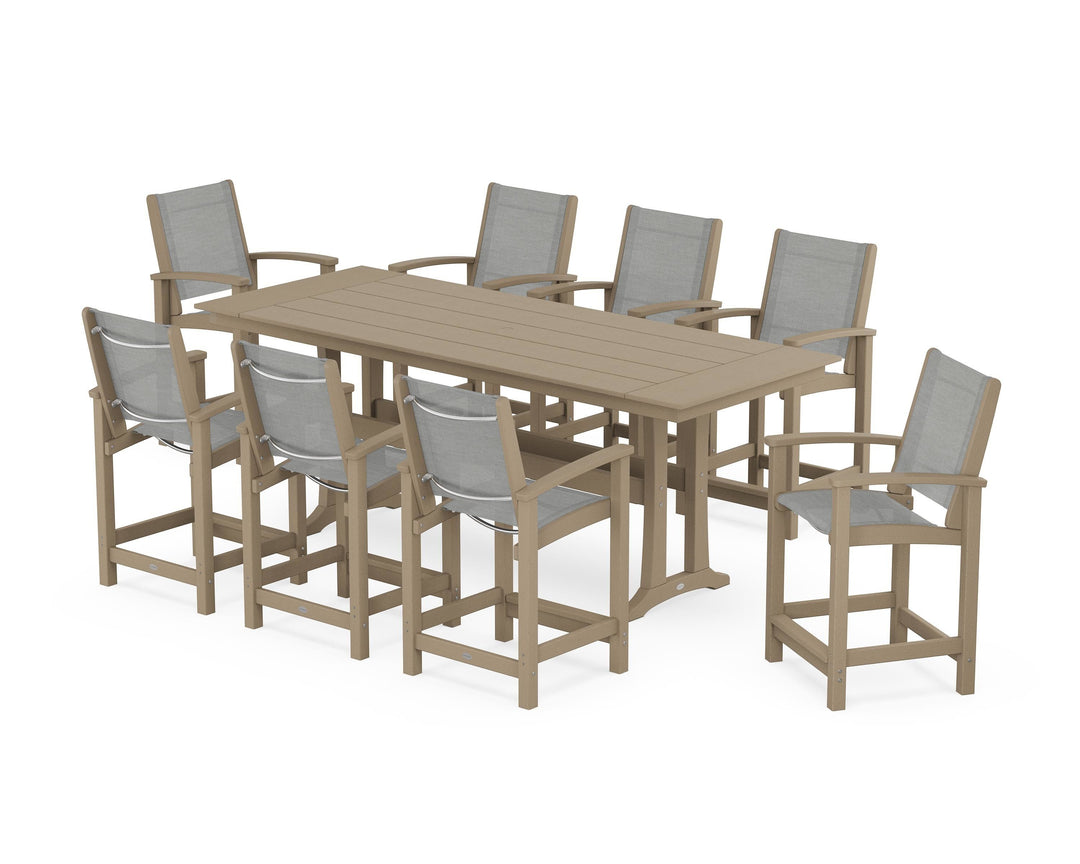 POLYWOOD® Coastal 9-Piece Farmhouse Counter Set with Trestle Legs