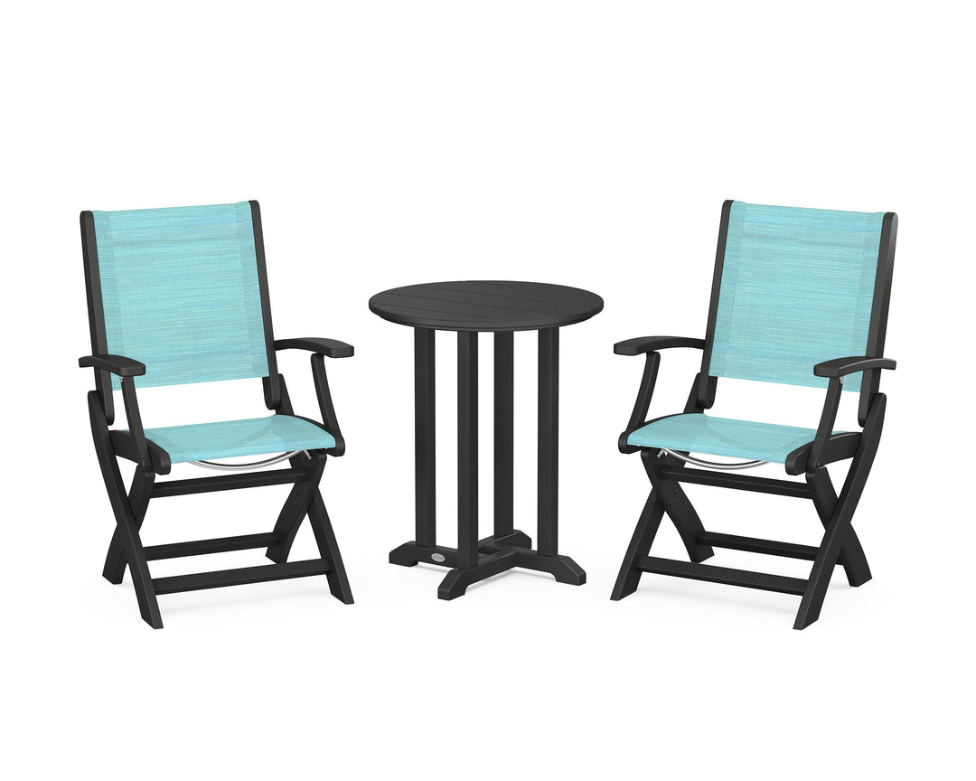 POLYWOOD® Coastal Folding 3-Piece Round Bistro Dining Set