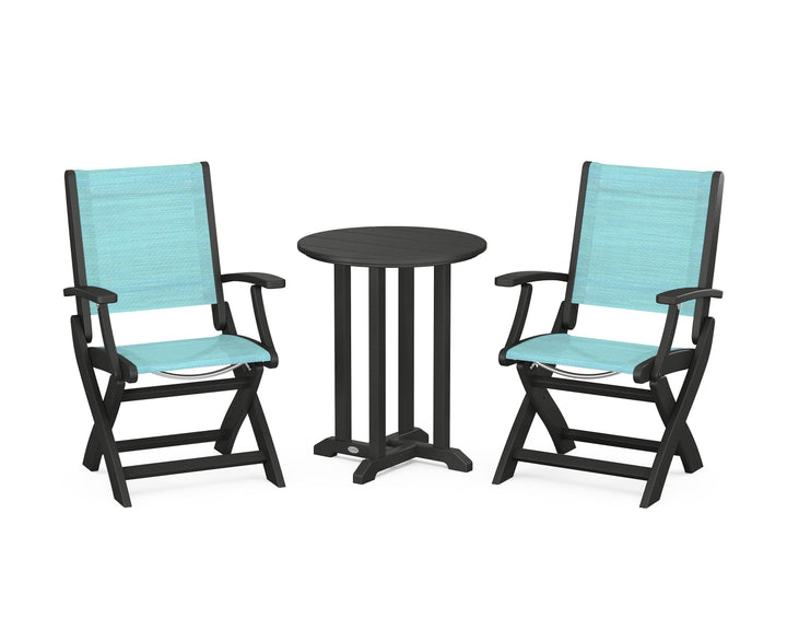 POLYWOOD® Coastal Folding 3-Piece Round Bistro Dining Set