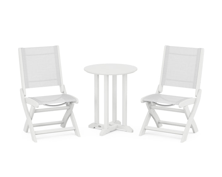 POLYWOOD® Coastal Folding Side Chair 3-Piece Round Bistro Dining Set