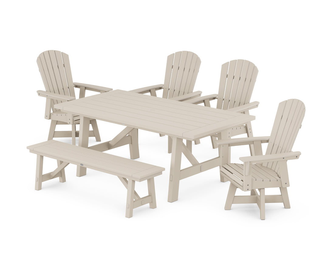 POLYWOOD® Nautical Adirondack Swivel 6-Piece Rustic Farmhouse Dining Set With Trestle Legs