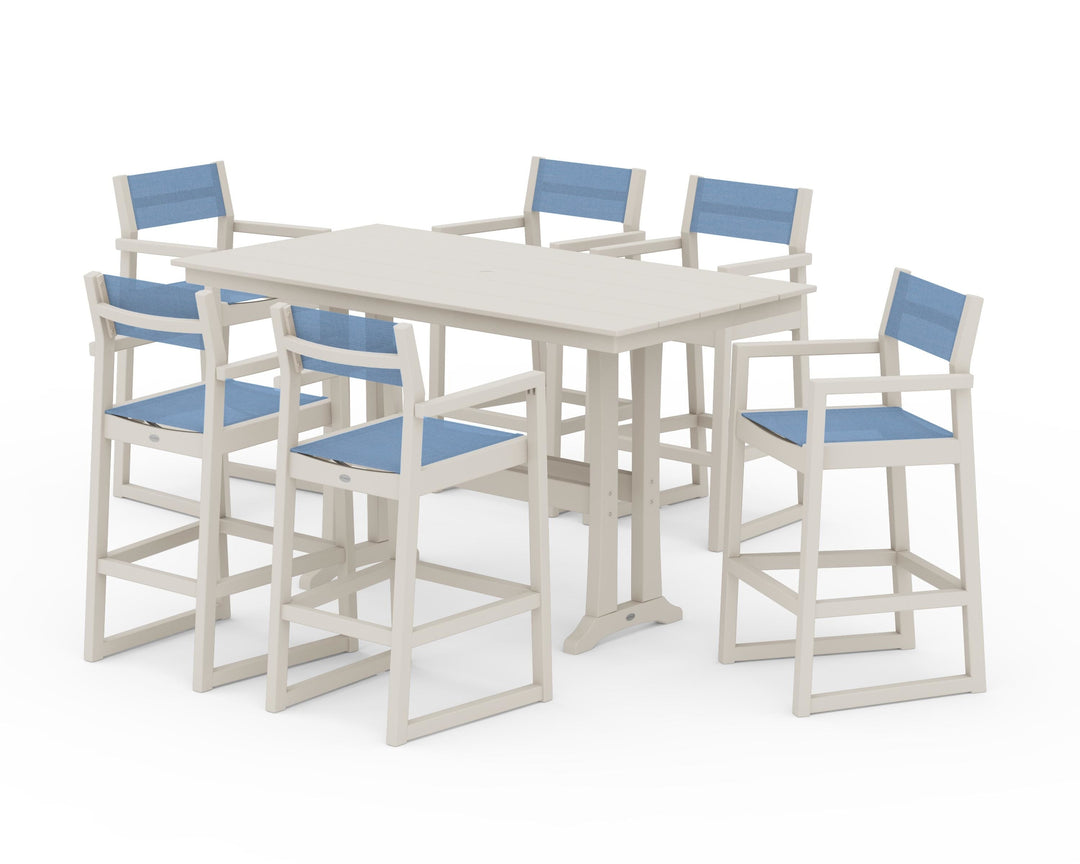 POLYWOOD® EDGE Sling Arm Chair 7-Piece Farmhouse Bar Set with Trestle Legs