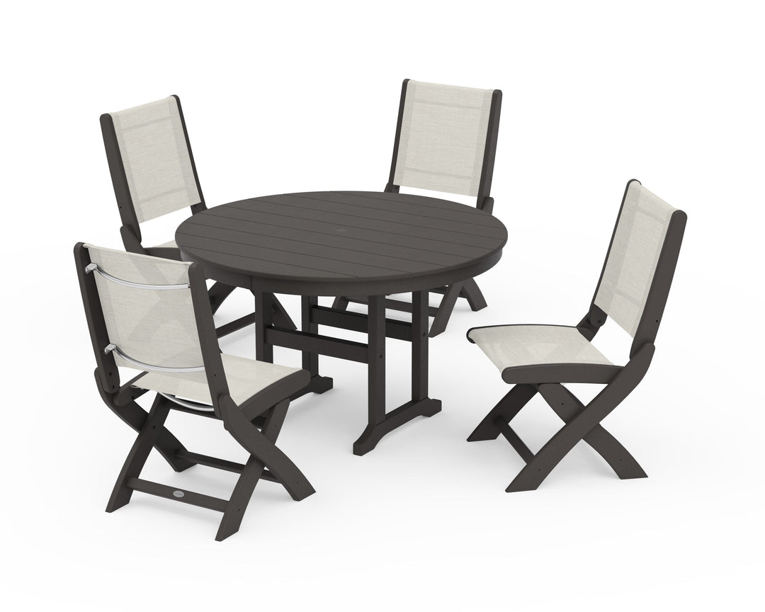 POLYWOOD® Coastal Folding Side Chair 5-Piece Round Dining Set