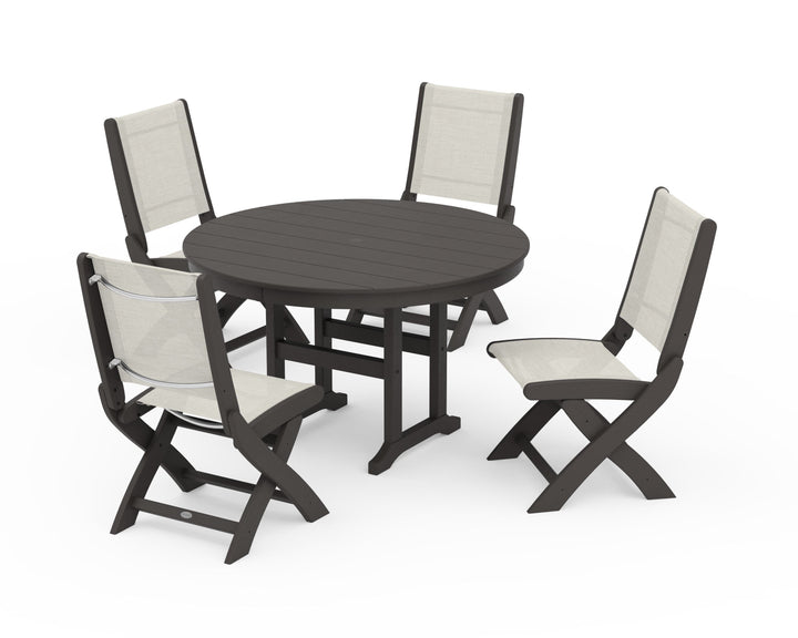 POLYWOOD® Coastal Folding Side Chair 5-Piece Round Dining Set