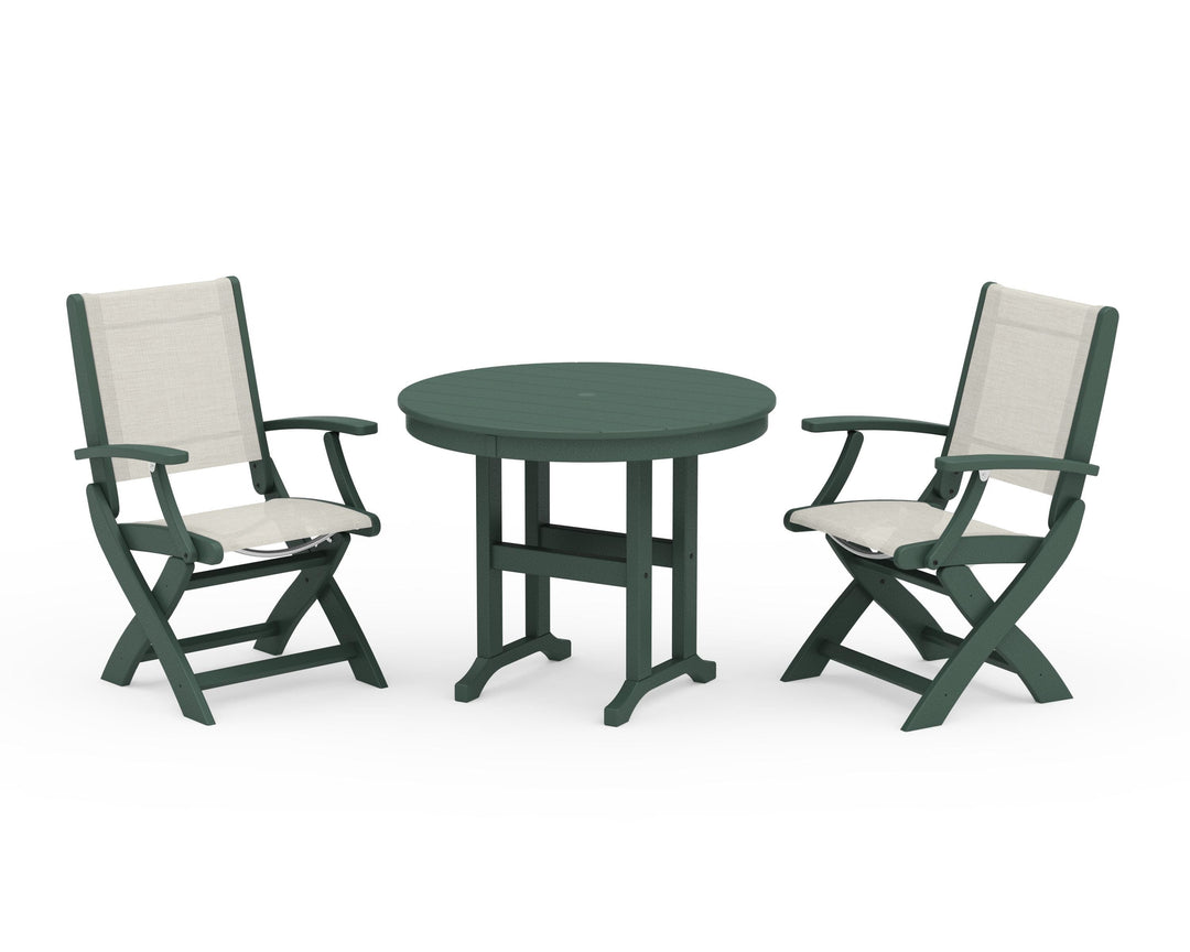 POLYWOOD® Coastal Folding Chair 3-Piece Round Dining Set