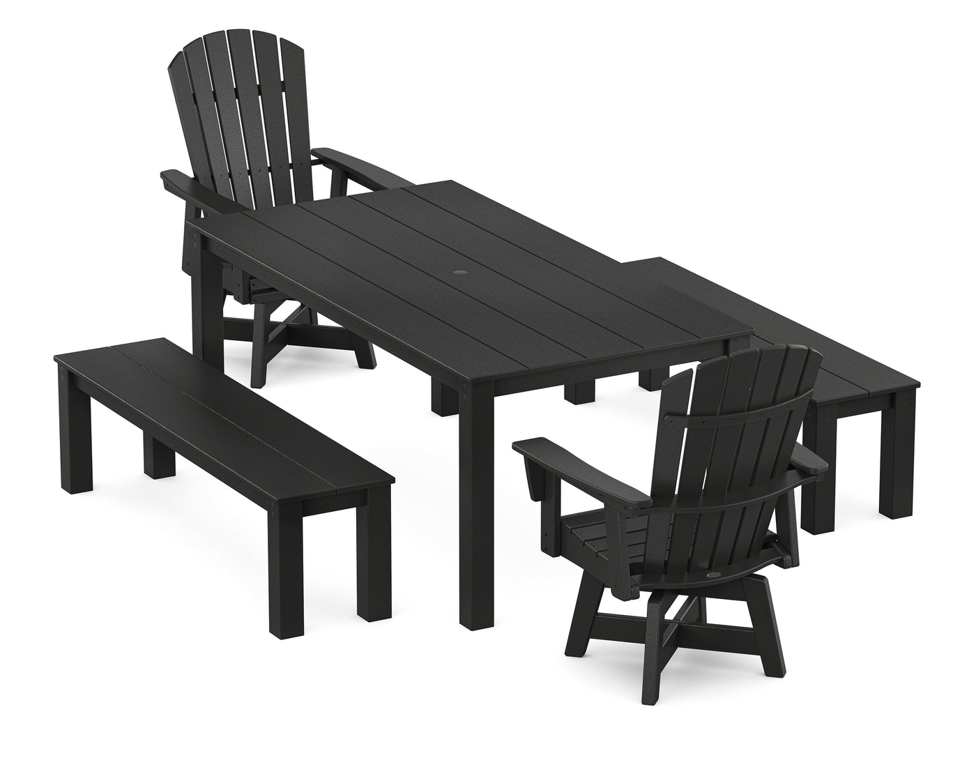 Nautical Curveback Adirondack Swivel 5-Piece Parsons Dining Set with Benches