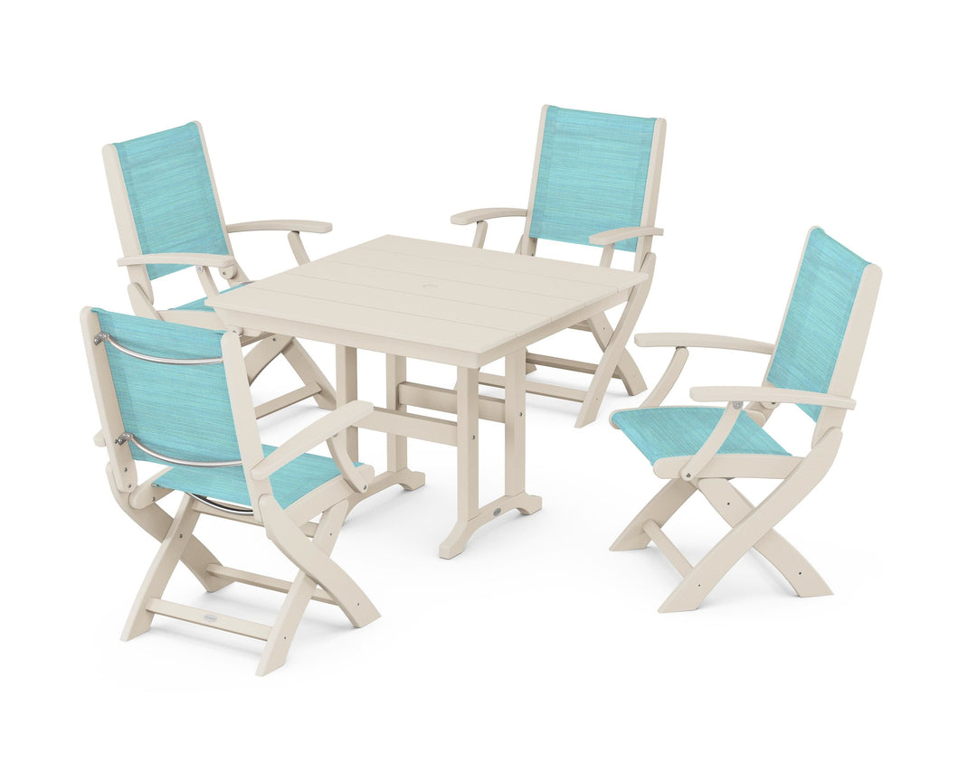 POLYWOOD® Coastal Folding Chair 5-Piece Farmhouse Dining Set