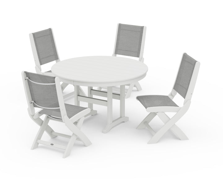 POLYWOOD® Coastal Folding Side Chair 5-Piece Round Dining Set