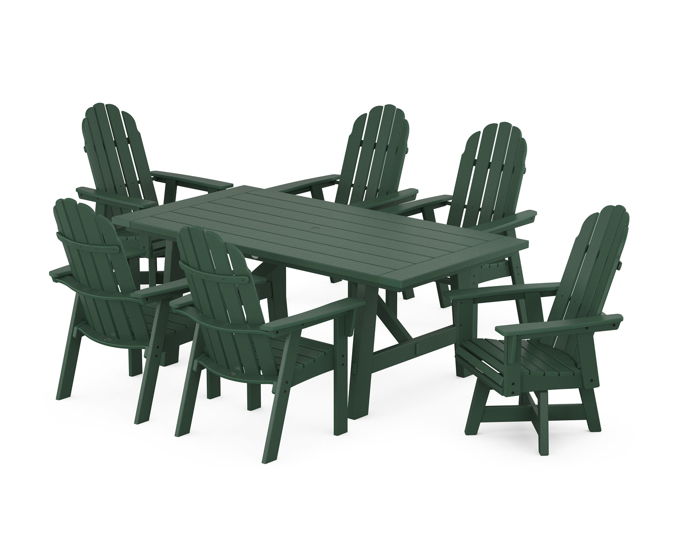 Vineyard Curveback Adirondack Swivel Chair 7-Piece Rustic Farmhouse Dining Set