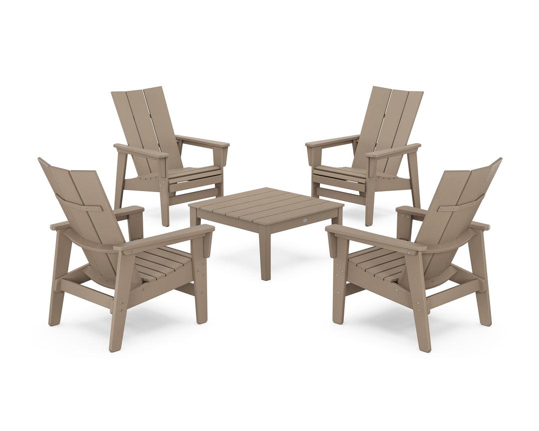 POLYWOOD® 5-Piece Modern Grand Upright Adirondack Chair Conversation Group