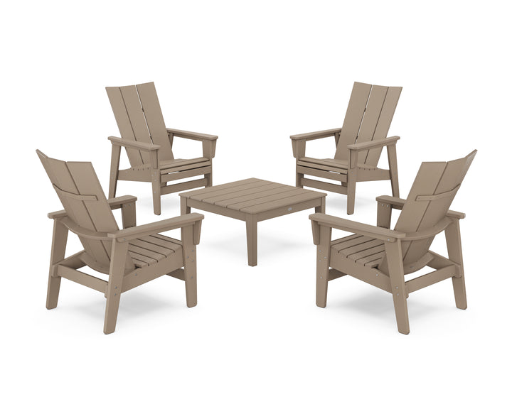 POLYWOOD® 5-Piece Modern Grand Upright Adirondack Chair Conversation Group