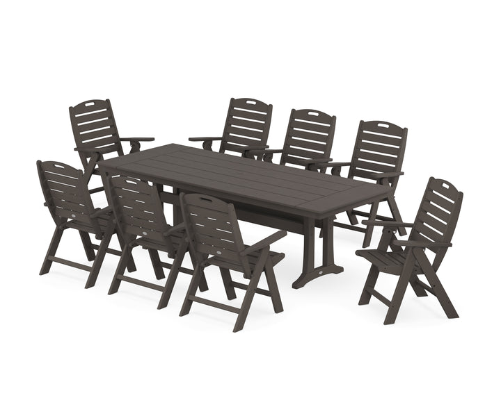 POLYWOOD® Nautical Highback 9-Piece Farmhouse Dining Set with Trestle Legs