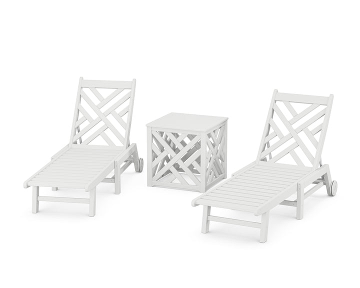 POLYWOOD® Chippendale 3-Piece Chaise Set with Wheels and Umbrella Stand Accent Table