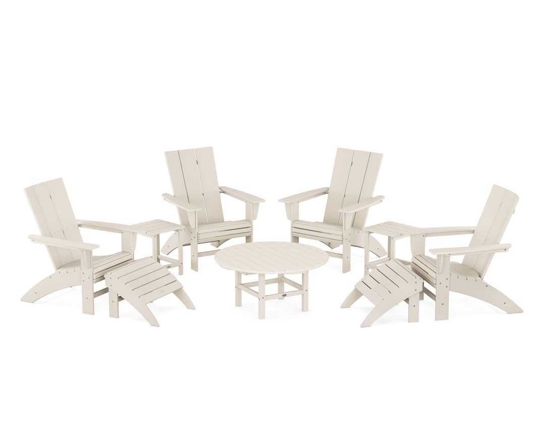 POLYWOOD® Modern Curveback Adirondack Chair 9-Piece Conversation Set