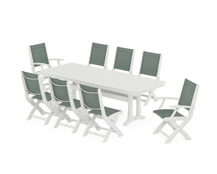 POLYWOOD® Coastal Folding 9-Piece Dining Set with Trestle Legs