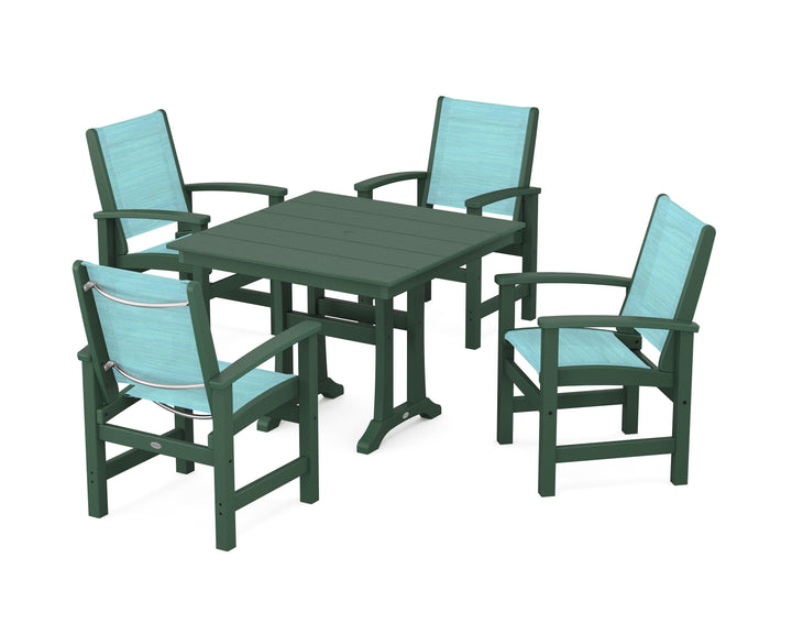POLYWOOD® Coastal 5-Piece Farmhouse Dining Set With Trestle Legs