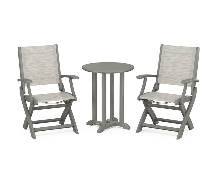 POLYWOOD® Coastal Folding 3-Piece Round Bistro Dining Set