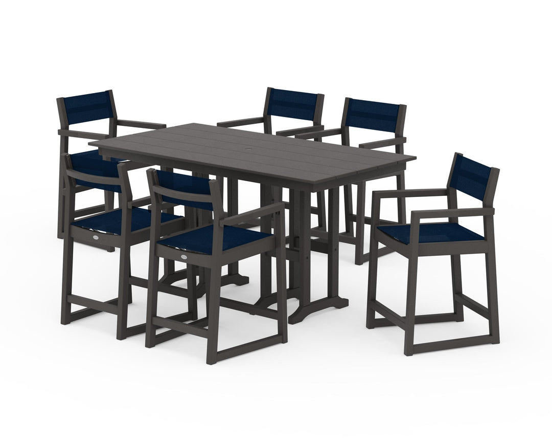 POLYWOOD® EDGE Sling Arm Chair 7-Piece Farmhouse Counter Set