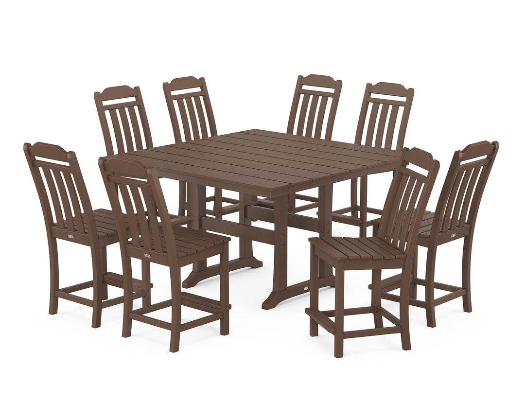 Country Living Cottage 9-Piece Square Farmhouse Side Chair Counter Set with Trestle Legs