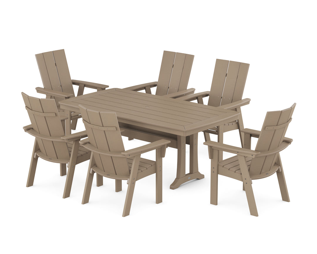 POLYWOOD® Modern Curveback Adirondack 7-Piece Dining Set with Trestle Legs